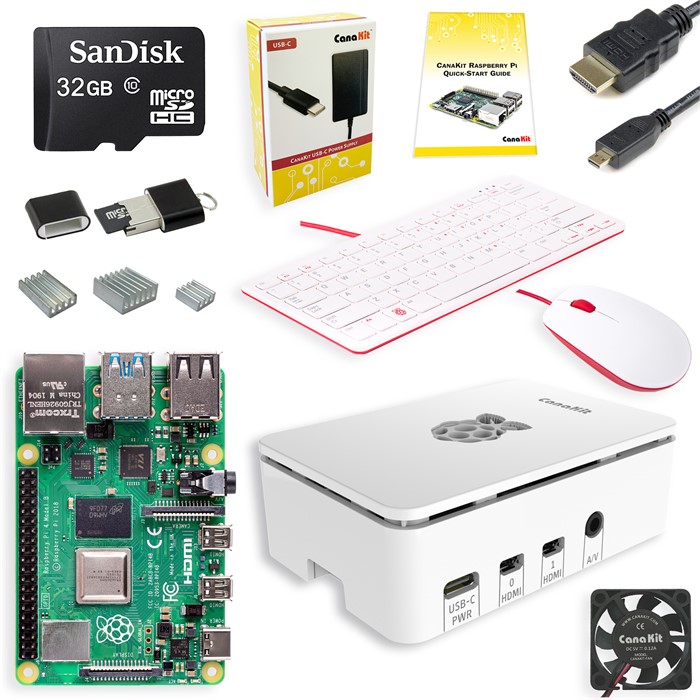 Raspberry Pi 4 Basic Starter Kit and Official Red/White Case