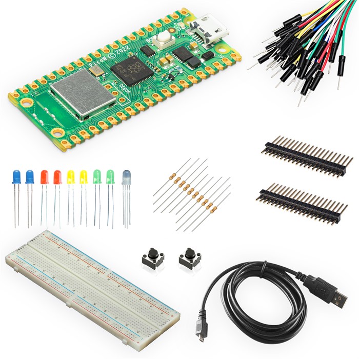 Raspberry Pi Pico W with Headers Soldered and USB Cable